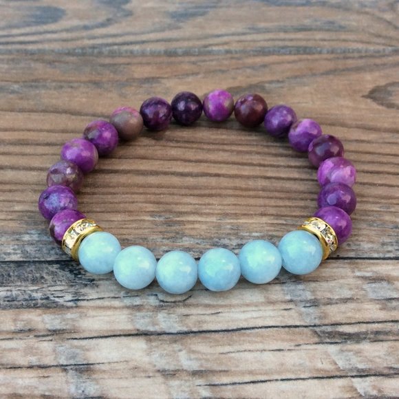 Sugilite bracelet featuring Aquamarine, crystal healing - Picture 1 of 9